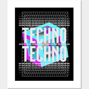 TECHNO  - Bold Geometry (White) Posters and Art